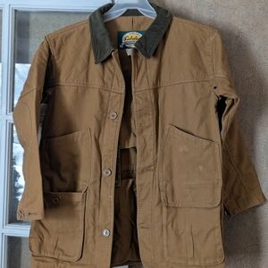 Cabela's Men's Tan Field Jacket with Dark Green Collar